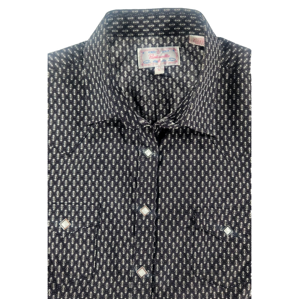 Panhandle Women’s Western Pearl Snap Shirt Black Geo Print Size Large L